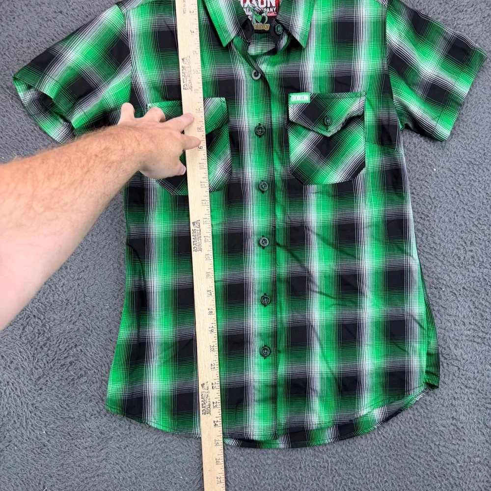 Dixxon Flannel O Malley Kids Small Green Black Plaid Short Sleeve Button Shirt